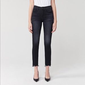 3x1 black cropped raw edge denim